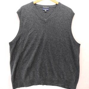 Club Room Cashmere Sweater Vest Mens XL Gray Casual Golf V-Neck Sleeveless 2 Ply